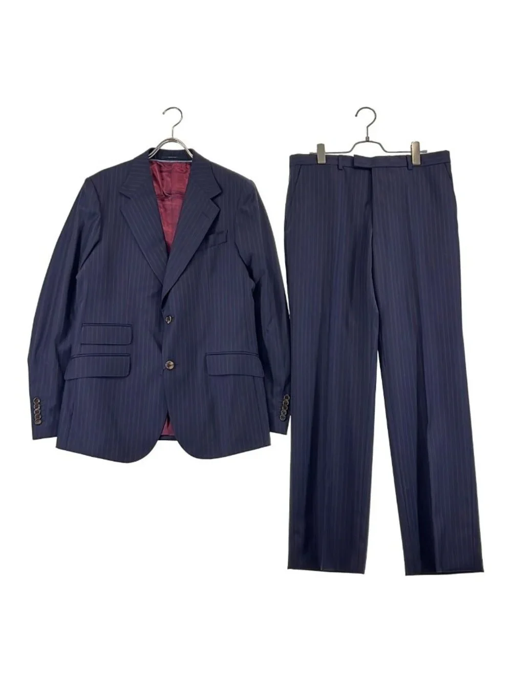 Gucci Set Wool Logo Striped Tailored Jacket Trousers 48 Navy